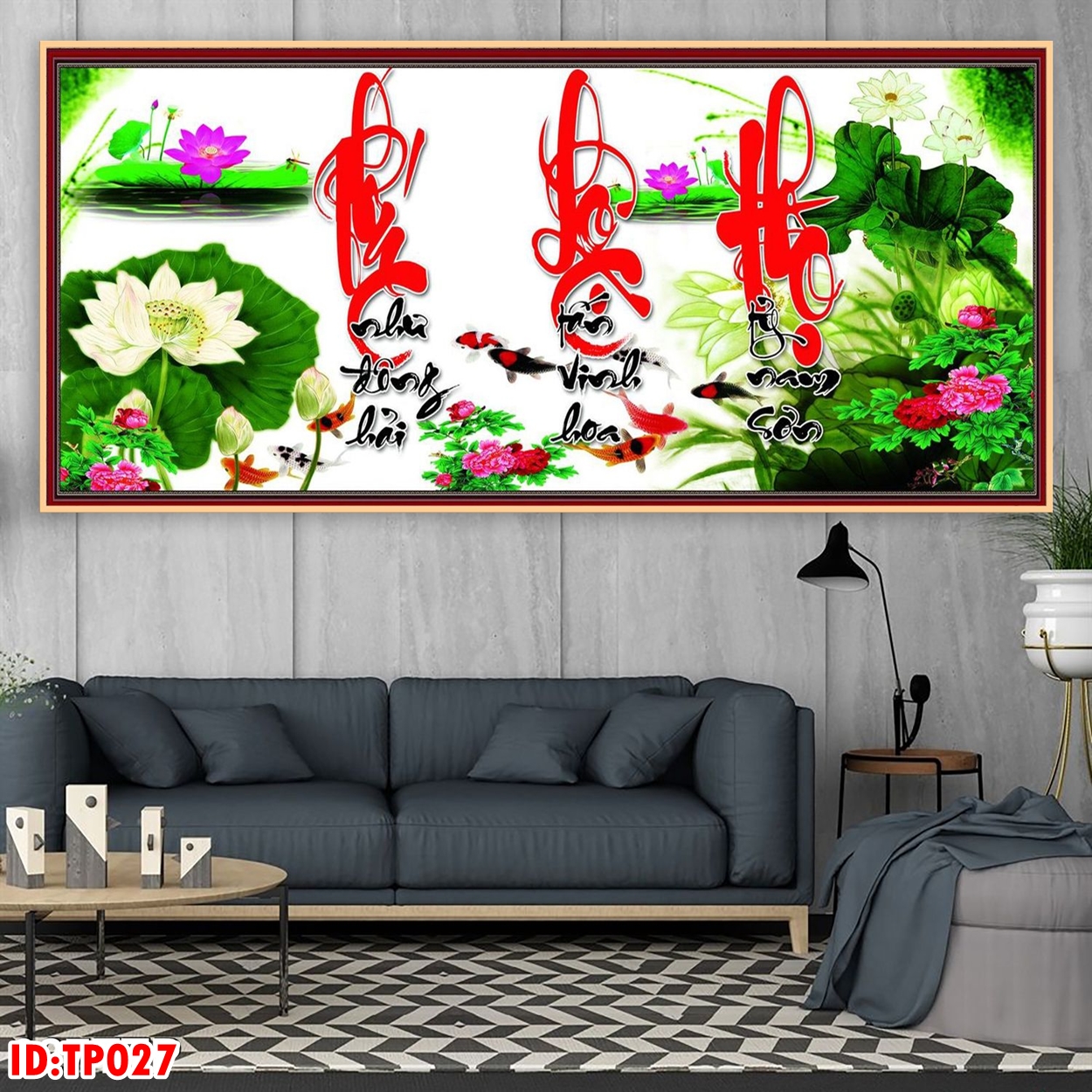 Tranh thư pháp chữ PHÚC LỘC THỌ trang trí phòng khách treo tường TẶNG KÈM ĐINH TREO TP014