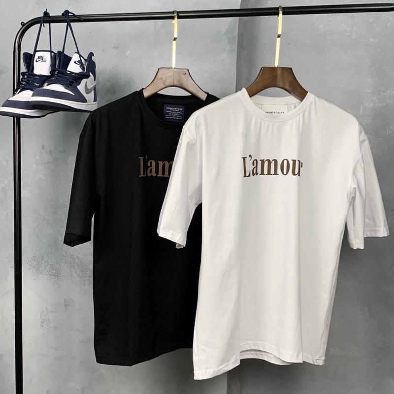 Áo thun nam nữ áo phông tee unisex in chữ L'amour 2 màu đen và trắng