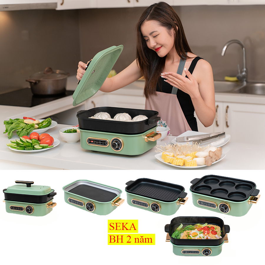 Nồi Lẩu Điện Đa Năng SEKA 1400W - Kết Hợp 4 Trong 1 - Kiểm Xoát Nhiệt Độ An Toàn, Làm Nóng Nhanh, Gia Nhiệt Đều, Lớp Phủ Chống Dính Ceramic Cao Cấp - HÀNG CHÍNH HÃNG.