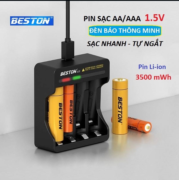 Pin sạc AA/AAA Beston chính hãng 1.5V kèm bộ sạc nhanh tự ngắt hàng cao cấp