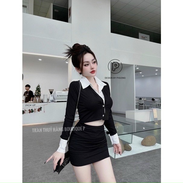 Áo sơ mi phối cổ mix chân váy