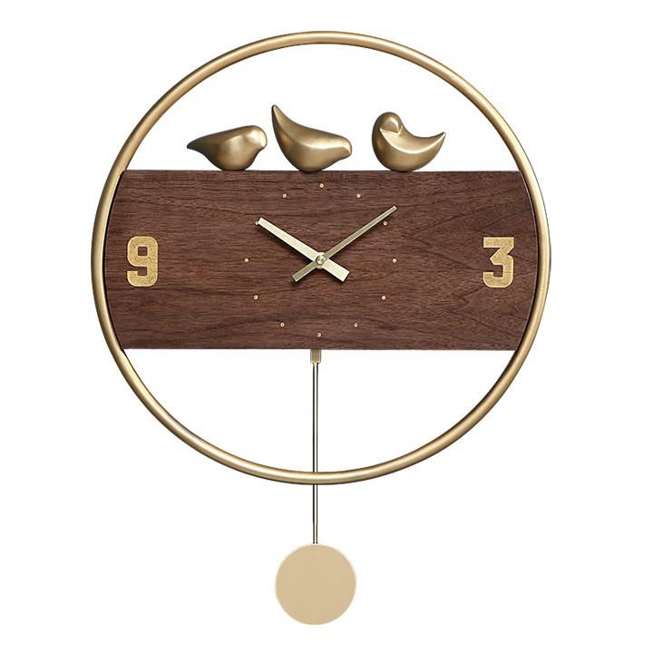 Đồng hồ treo tường quả lắc phong cách cổ điển, đơn giản, mặt đồng hồ gỗ &amp; khung kim loại trang trí nhà đẹp &amp; quà tân gia