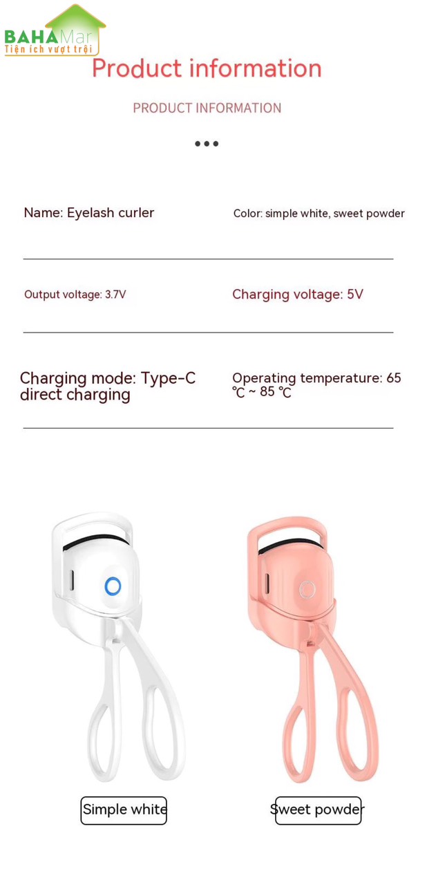 MÁY KẸP UỐN NHIỆT “MI CONG” DI ĐỘNG CÓ SẠC ĐIỆN USB &quot;BAHAMAR&quot; được thiết kế để làm cong mi nhẹ nhàng hoặc có thể tạo thành những lọn tóc xoăn đều và tự nhiên. rất đa năng và hữu ích với chị em khi trang điểm