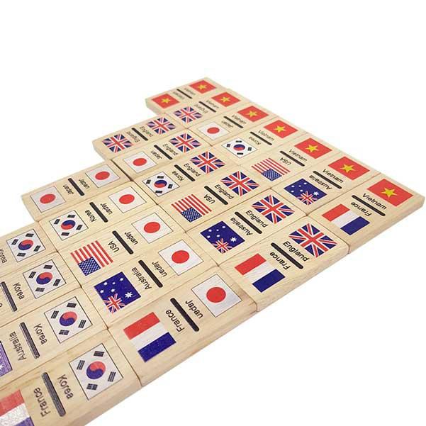 Đồ chơi domino cờ quốc gia bằng gỗ tự nhiên chơi logic sáng tạo