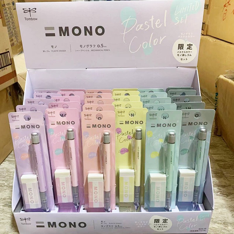 Combo Bút Chì Lắc Tombow Mono Graph Kèm Gôm Lớn PPA-242 Phiên Bản Giới Hạn Ngòi 0.5mm Màu Pastel Phong Cách Nhật Bản