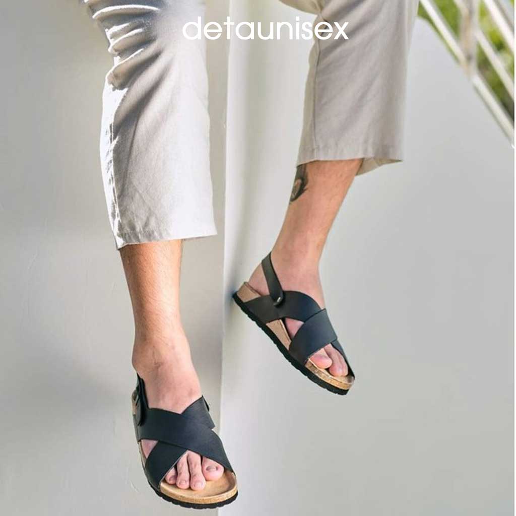 Giày sandal đế trấu quai chéo nam nữ Detaunisex màu ĐEN - SATA23D