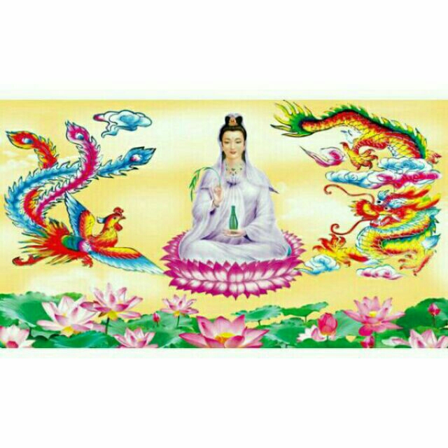 Tranh đính đá QUAN ÂM -LONG PHỤNG  (80×50CM LV084 CHƯA ĐÍNH
