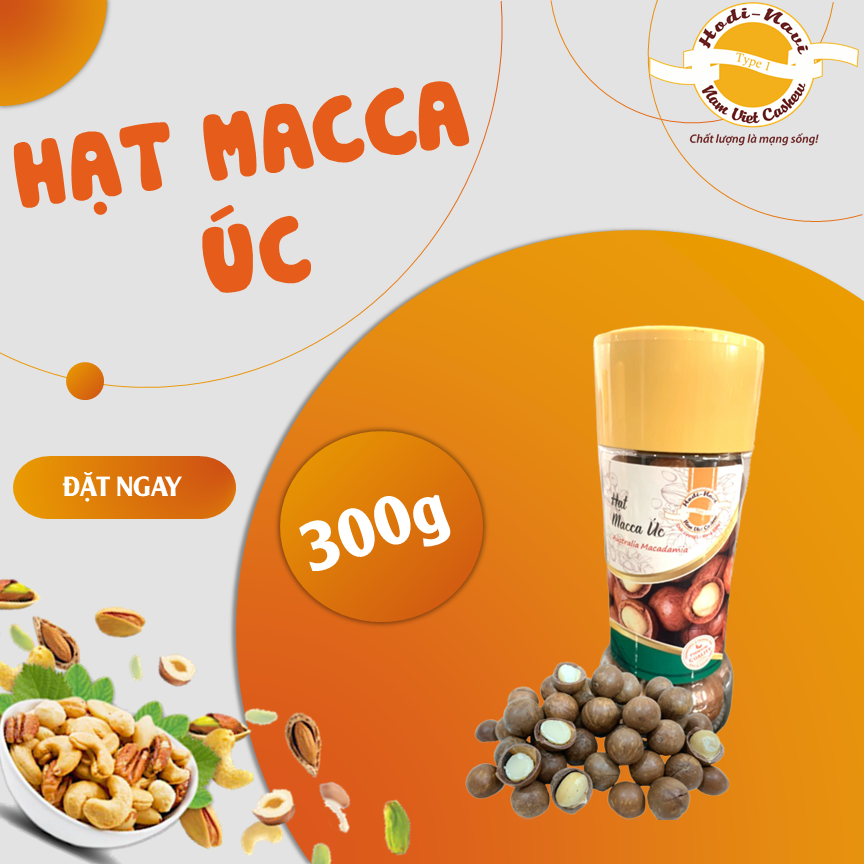 Hạt Macca nứt vỏ Hodi-Navi Hũ 300g xuất xứ Úc, tỉ lệ hạt nhiều, dễ tách vỏ, lượng dinh dưỡng cao có thể làm sữa hạt