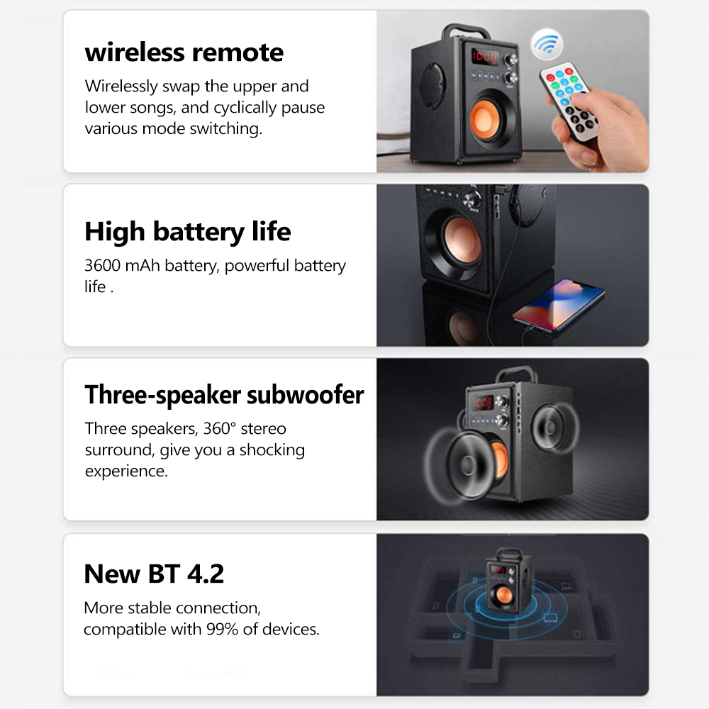 Loa không dây BT di động A800 Loa siêu trầm trong nhà và ngoài trời,Màn hình LCD