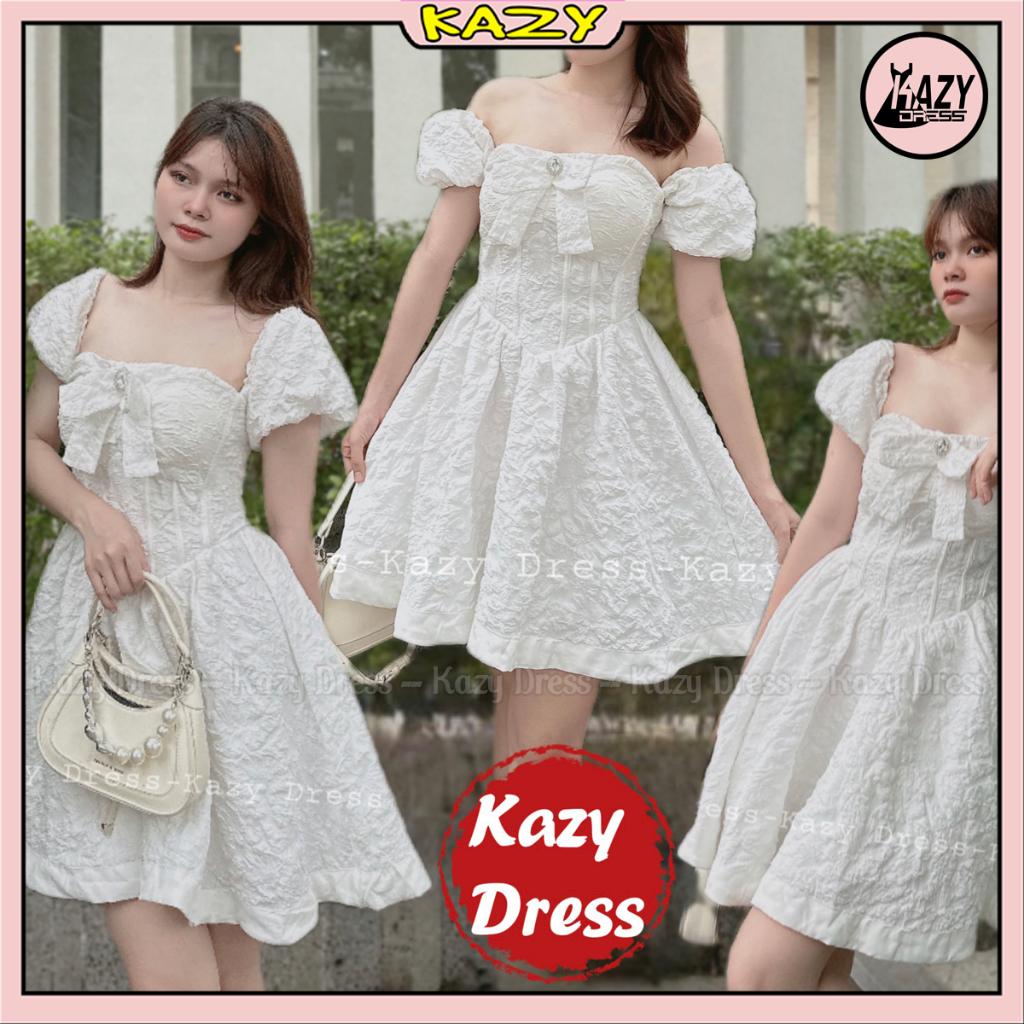 Váy xốp dự tiệc đính nơ phong cách tiểu thư KAZY DRESS V059