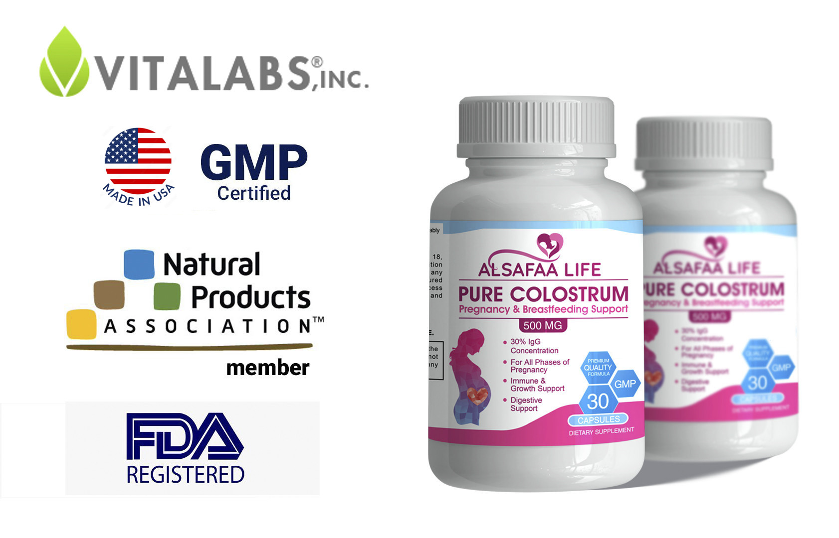 Sữa non nguyên chất al SAFAA life - USA | trước, trong và sau sinh. Pure Colostrum Pregnancy & Breastfeeding Support 500MG