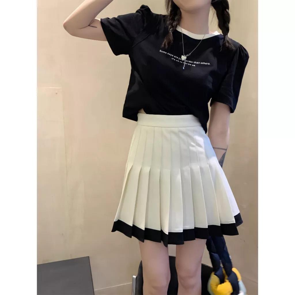 Áo Phông Nữ Cộc Tay Phối Viền Chữ In