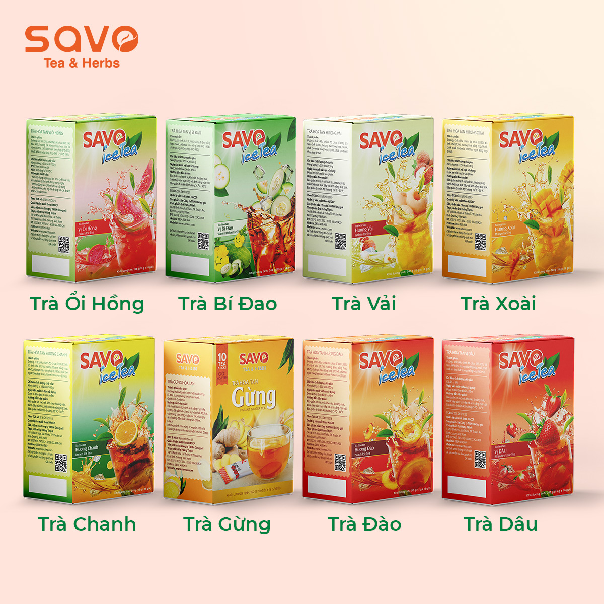 Trà Ổi hồng hòa tan SAVO IceTea (Guava Ice Tea) - Hộp 16 gói x 15g
