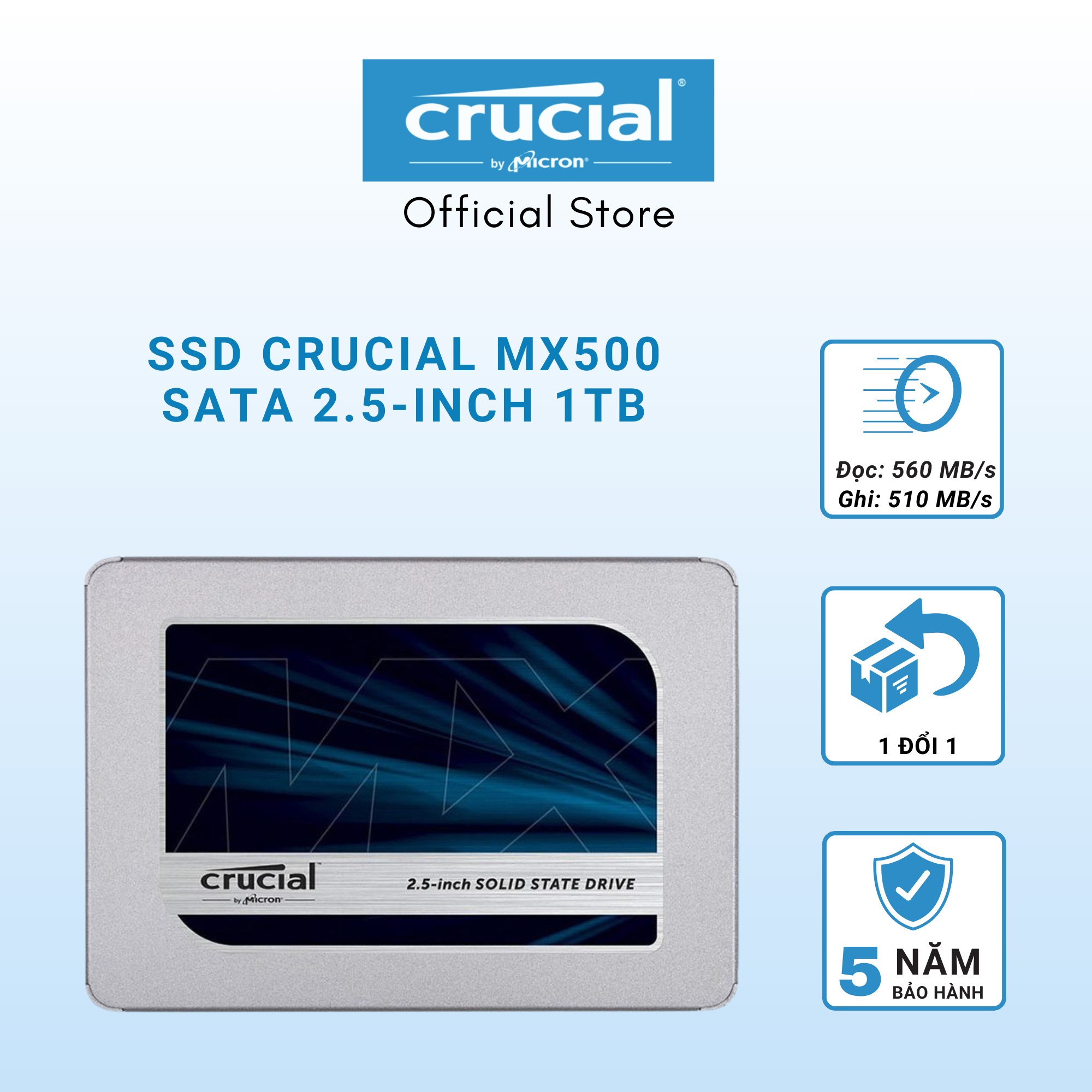 SSD Crucial MX500 3D NAND 2.5-Inch SATA III 1TB CT1000MX500SSD1- HÀNG CHÍNH HÃNG