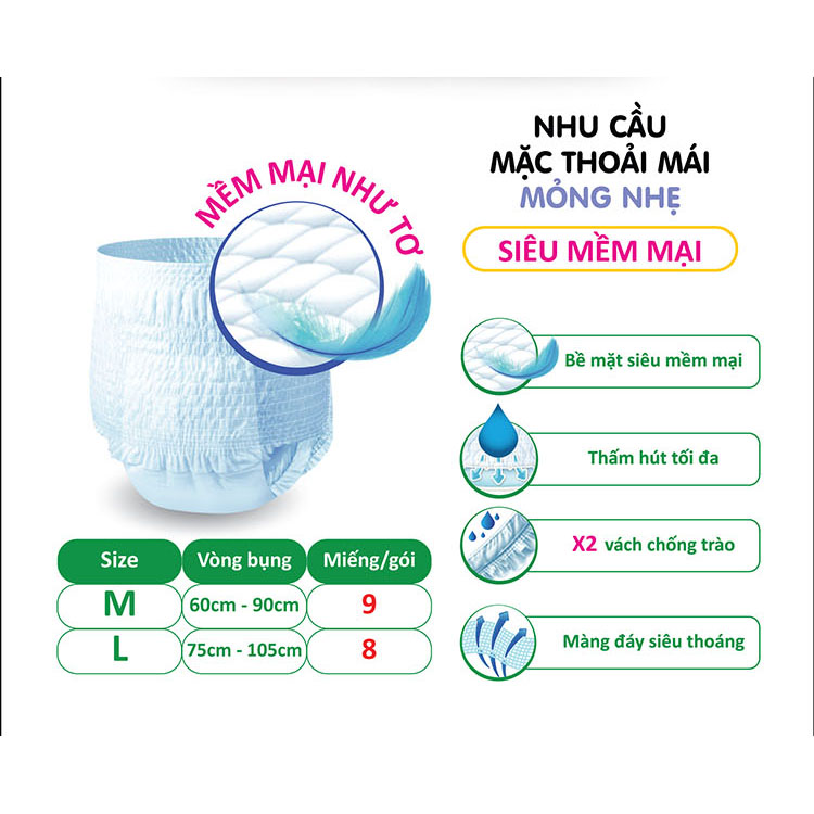 Combo 2 Tã quần SunMate siêu khô thoáng G1 mới size L-14+2 miếng