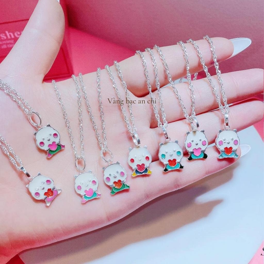 Vòng cổ bạc cho bé gái mặt nhân vật hoạt hình xanh đỏ hồng dễ thương,Anchi jewelry