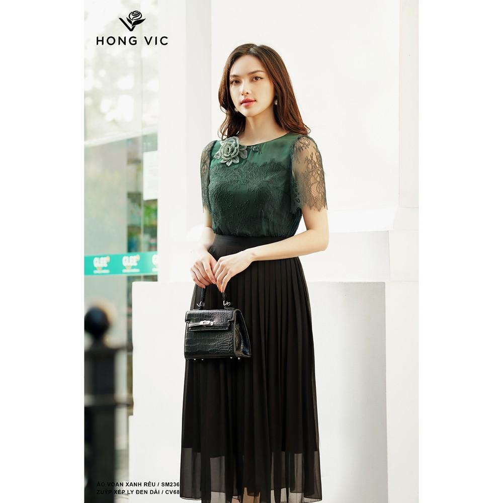 Chân váy xếp ly nữ Hongvic đen dài CV68