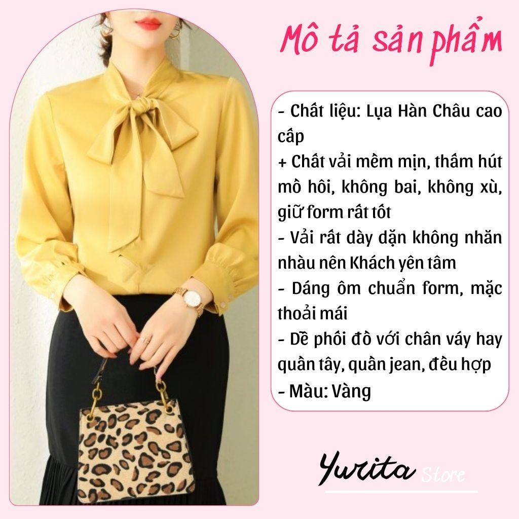 Áo Sơ Mi Kiểu Công Sở Đẹp YURITA Tay Dài Cổ Thắt Nơ Vàng Chất Lụa Cao Cấp From Rộng Hàn Quốc Ulzzang Vintage A1V