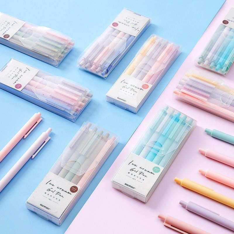 BỘ 5 CÂY BÚT BI NƯỚC MỰC ĐEN MÀU PASTEL NGỌT NGÀO