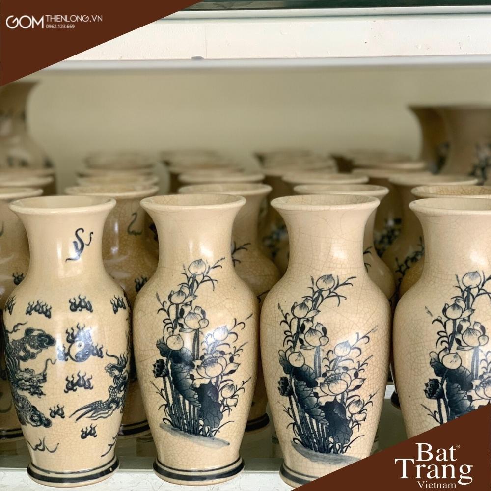 Bộ Đồ Thờ Men Rạn Vẽ Hoa Sen - Đồ Thờ Cúng Giá Tốt Bát Tràng - Gốm Thiên Long