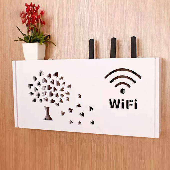 Kệ wifi Cây Lá Trái Tim treo tường không khoan tặng kèm móc treo cường lực - chữ nhật