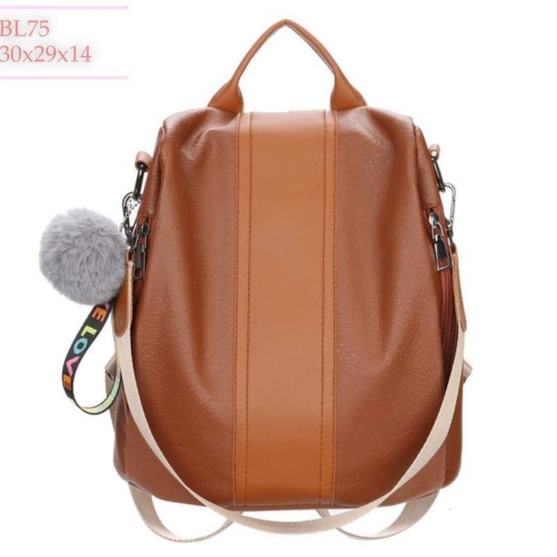 Balo Thời Trang Tặng Móc Quả Bông, Balo Nữ Da Mềm BL75