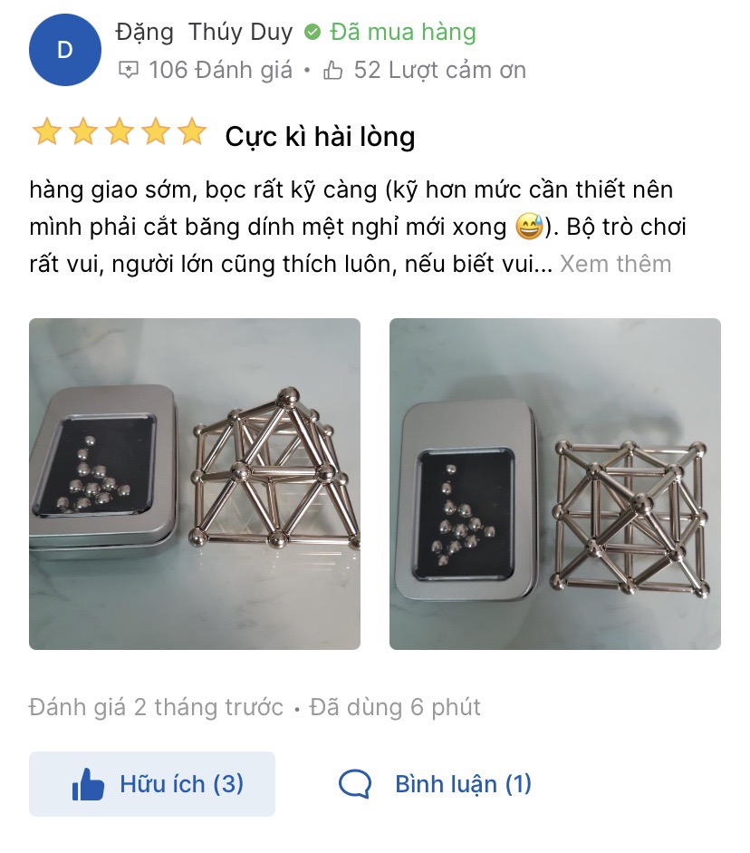 Bộ Đồ Chơi Xếp Hình Thông Minh Nam Châm, Thanh Bi Buckyball Chính Hãng dododios