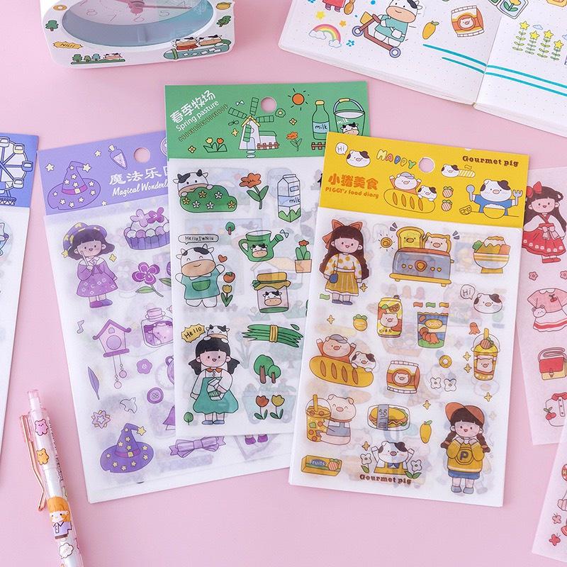 Set 4 tấm Sticker cute dễ thương, hình dán cute sticker trang trí sổ đáng yêu giá rẻ