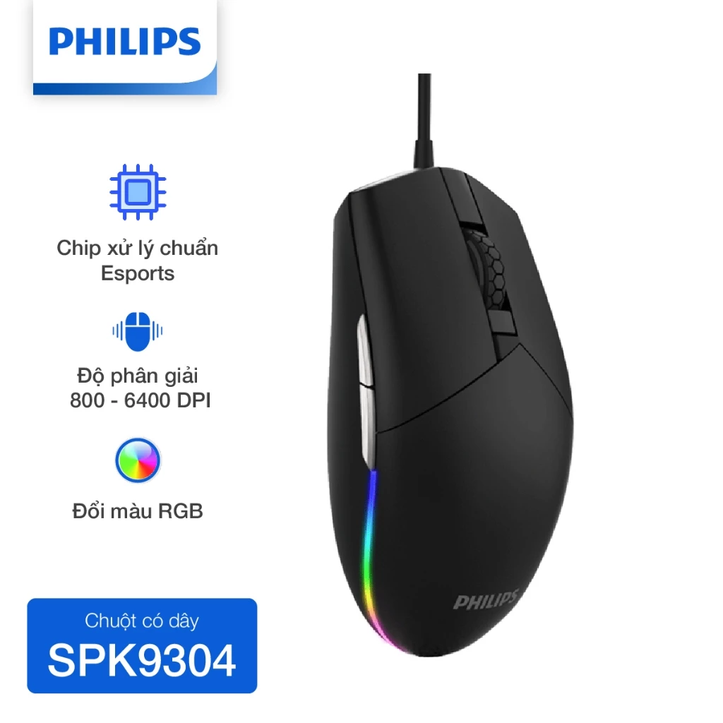 Chuột Gaming có dây Philips SPK9304 - Hàng Chính Hãng