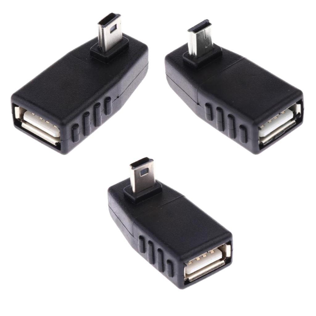 3 Pieces Mini USB Male to Female OTG Up/ Down/ Right Angle Adapter Connector