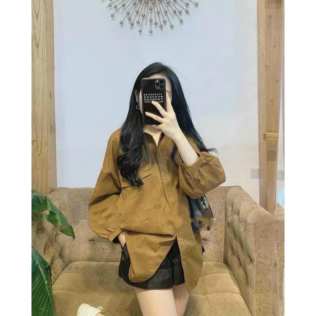 Áo sơ mi nhung tay cánh dơi form rộng 1 túi nắp viền Lovi