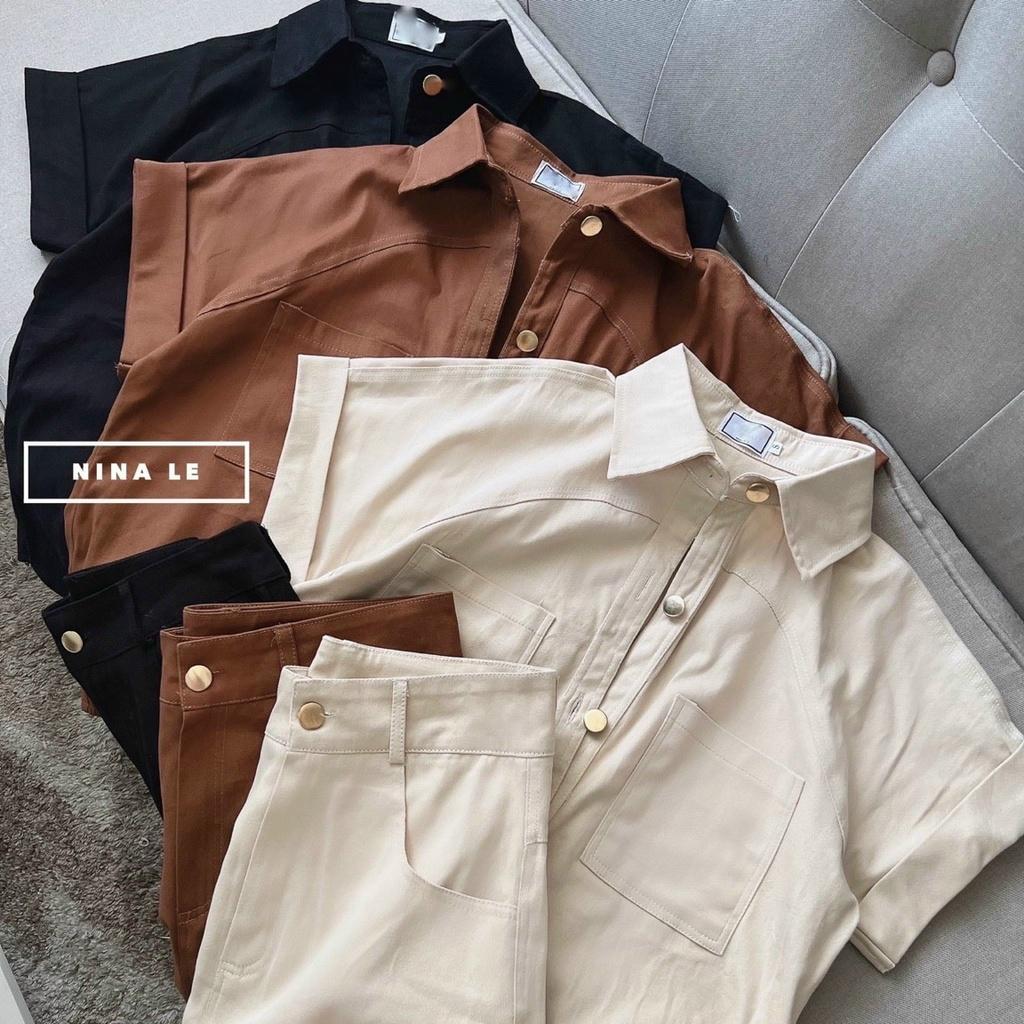 Set bộ đồ nữ áo tay ngắn phối quần đùi ống đứng cùng tone cá tính, xinh xắn dành cho các nàng đi chơi, dạo phố