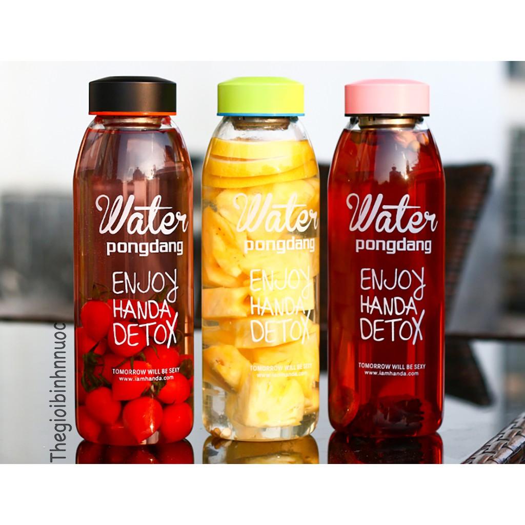 Bình Nước Trong suốt Detox WATER PONGDANG Detox 600ml + 1000ml CAO CẤP /Tặng Kèm Túi siêu tiện lợi