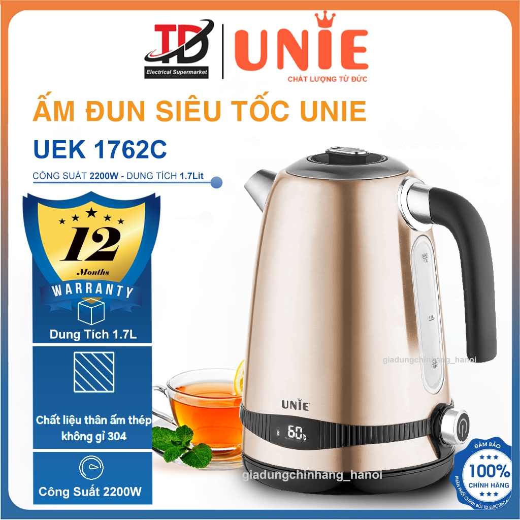 Ấm Đun Siêu Tốc Unie 1.7Lit UEK1762C, Công Suất 2200W , Hàng Chính Hãng