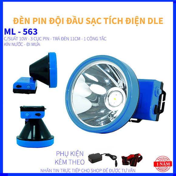 ĐÈN PIN ĐỘI ĐẦU ML 563 - NHẬP KHẨU THÁI LAN - LẶN BIỂN 10M - 3 CỤC PIN - TRÁ ĐÈN 11CM