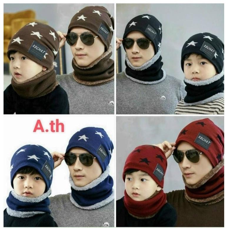 Set khăn mũ len ngôi sao cho bé và bố