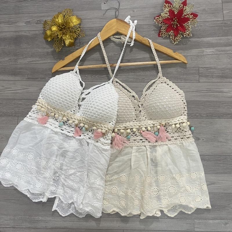 Áo bra len móc phối vải boy bikini đi biển cực xinh