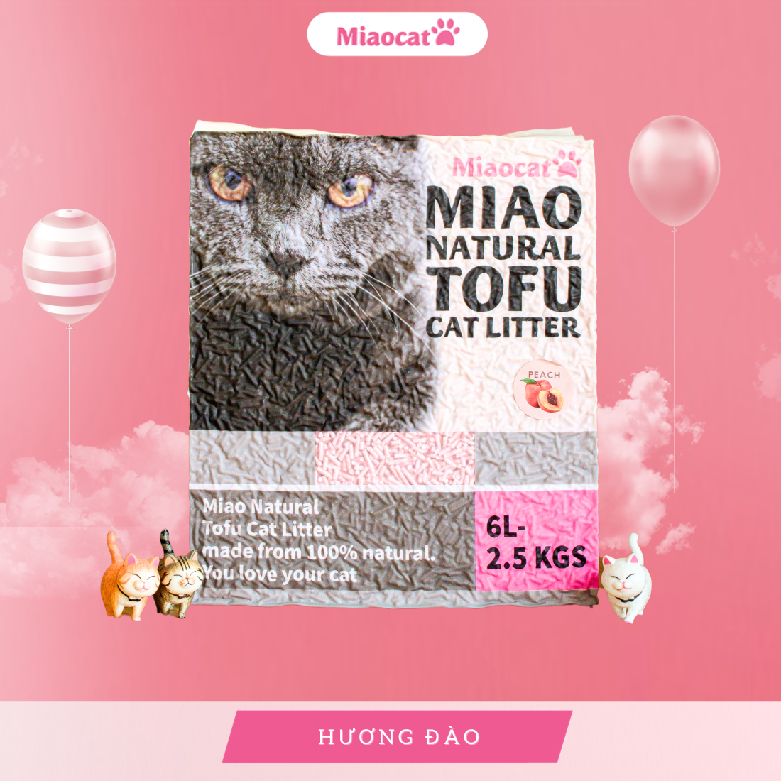 Cát vệ sinh, cát đậu nành cho mèo MIAO 6L nhiều mùi hương - MIAOCAT