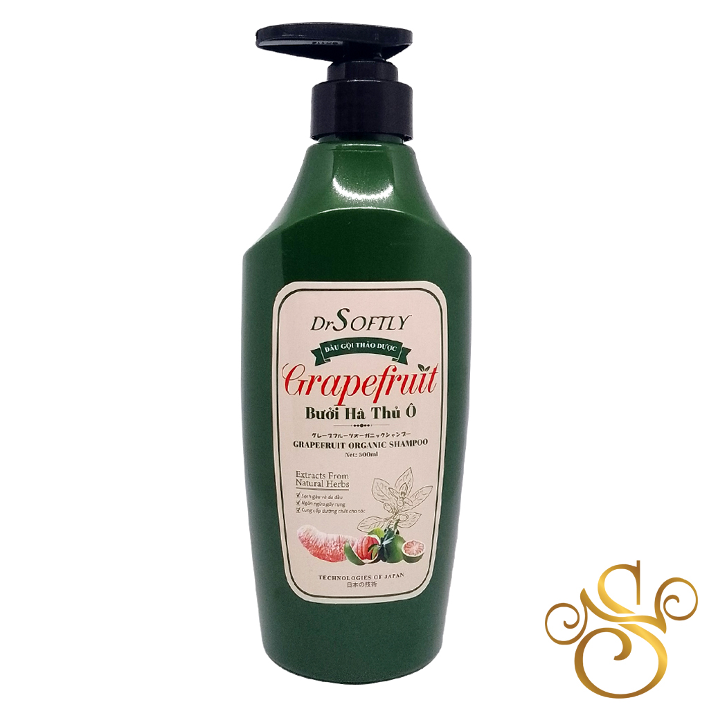 Dầu gội thảo dược Bưởi Hà Thủ Ô DrSoftly - Grapefruit Organic Shampoo 500ml (sạch gàu, giảm xơ rối và gãy rụng