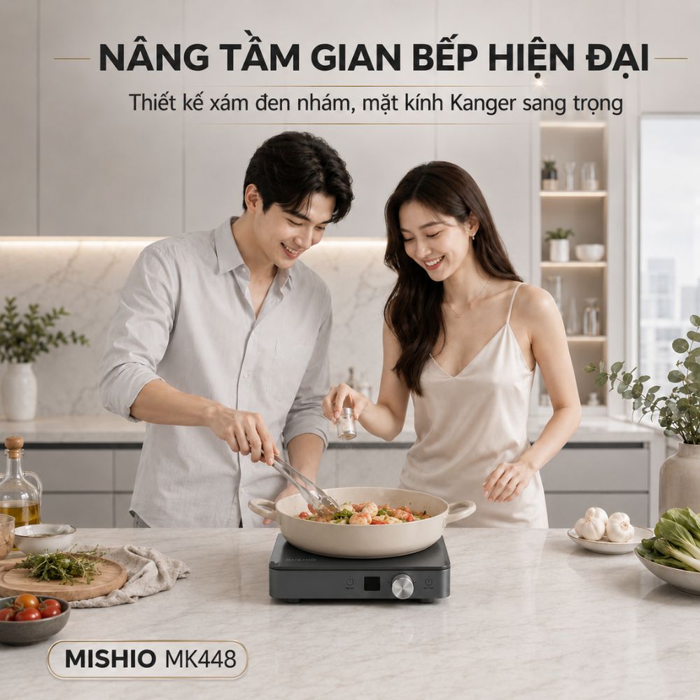 Bếp Từ Đơn Mishio MK448 Công Suất 2000W - Mặt Kính Kanger Hạng A - hàng chính hãng