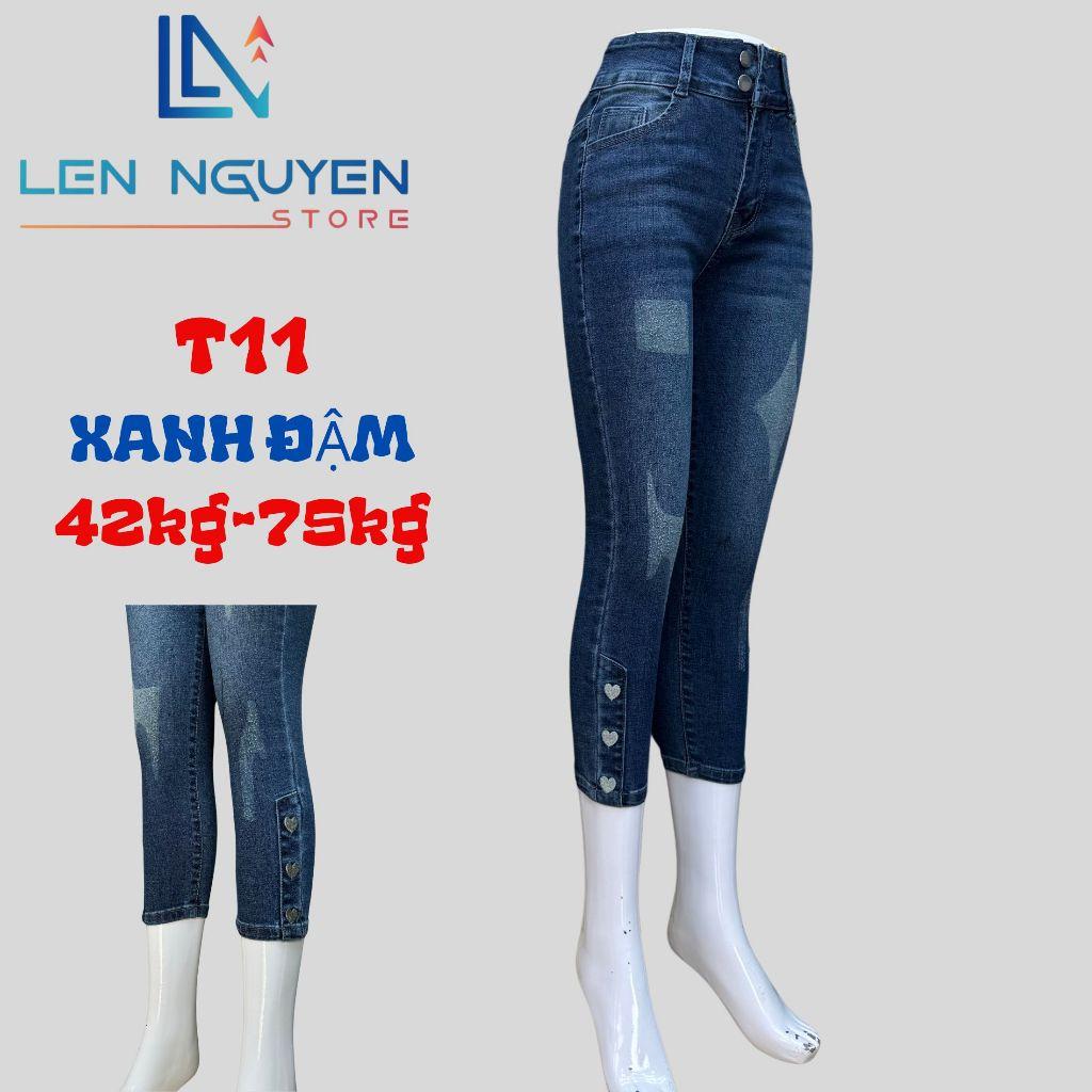 T11_Quần jean nữ, 9 tất, lưng cao, quần bò nữ dáng ôm, quần rin nữ có big size, cho 42kg đến 75kg,LEN NGUYEN STORE - Xanh Đậm