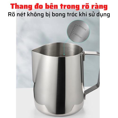 Ca đánh sữa Inox 304 cao cấp dung tích 350-550- 600ml pha latte tạo hình nghệ thuật cà phê Espresso dụng cụ pha chế