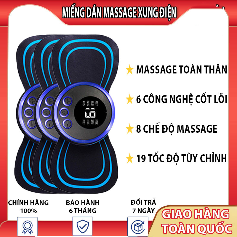 Miếng Dán Massage Xung Điện Cổ Vai Gáy, Bắp Tay, Lưng Cánh Bướm 8 Chế Độ Sạc Điện Cao Cấp