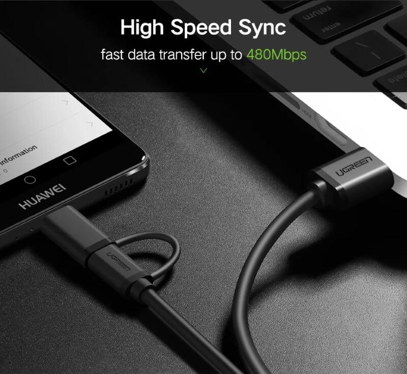 Ugreen UG30172US142TK 0.25M màu đen Thiết bị chuyển đổi USB 2.0 sang type-C và micro USB - HÀNG CHÍNH HÃNG