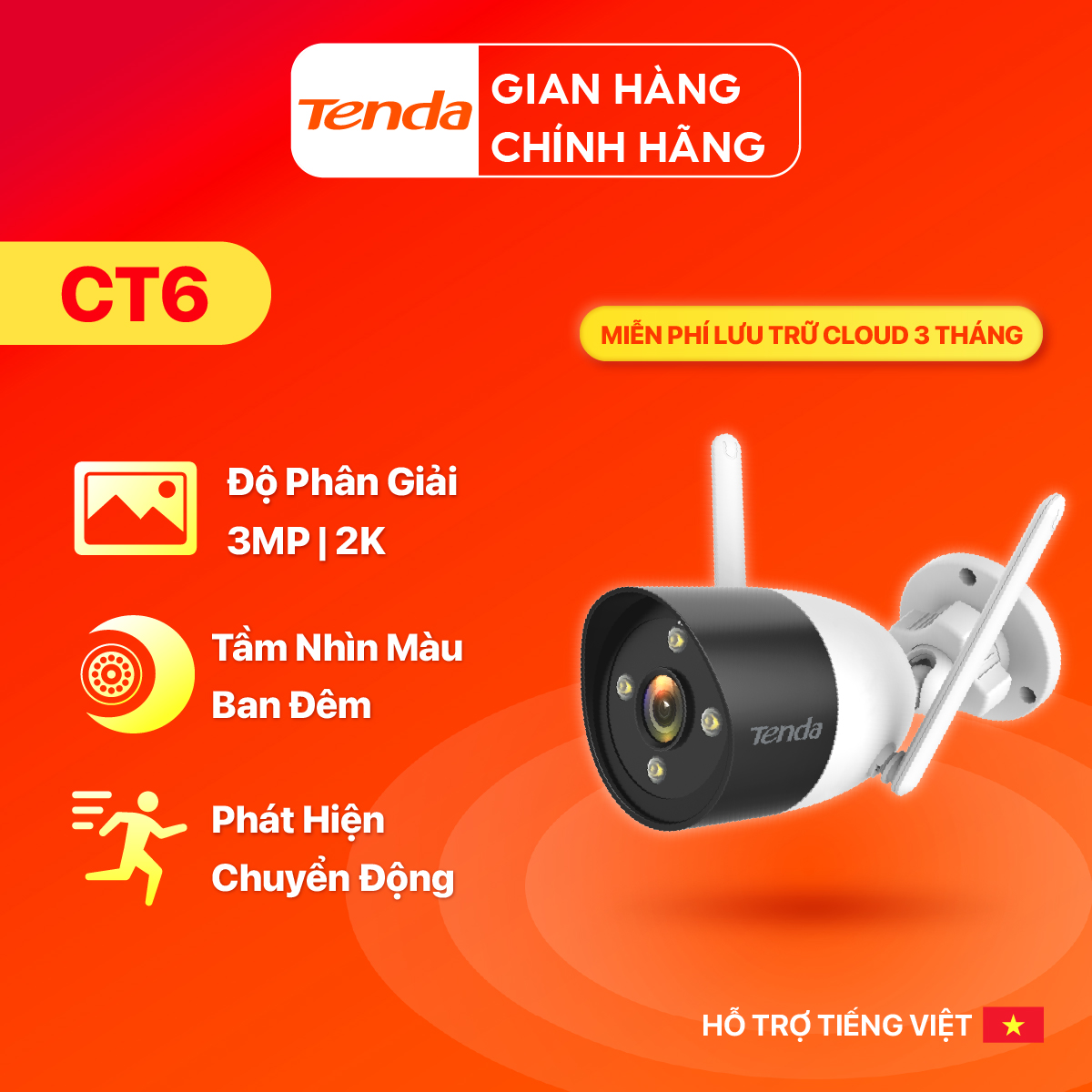 Camera Wifi Ngoài Trời Tenda CT3CT6 Độ Phân Giải 1080P2K – Hàng Chính Hãng – CT6