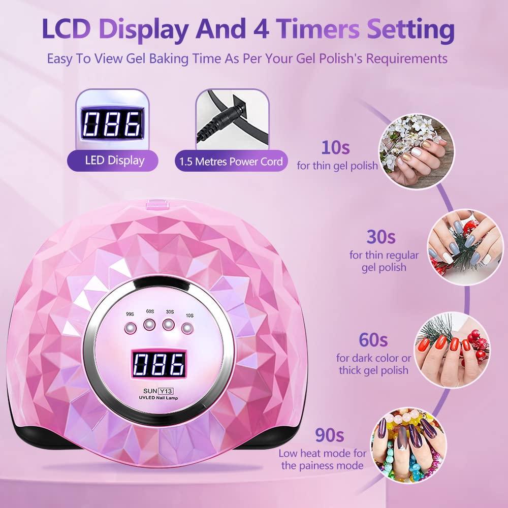 Đèn UV cho móng gel, đèn máy sấy móng 248W với 60 đèn móng UV LED cho móng tay, đèn làm móng gel chuyên nghiệp với 4 bộ đếm thời gian, cảm biến xe hơi, đèn cứng cho móng tay/móng chân