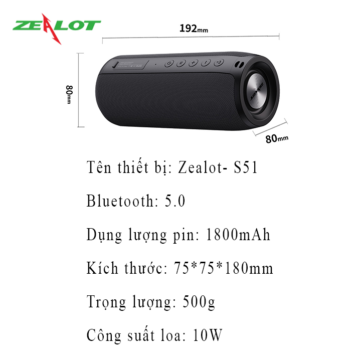 Loa bluetooth Zealot tặng kèm móc khóa chữ 5 Tech nghe nhạc không dây hàng chính hãng hỗ trợ kết nối bluetooth 5.0, thẻ nhớ, âm thanh siêu trầm