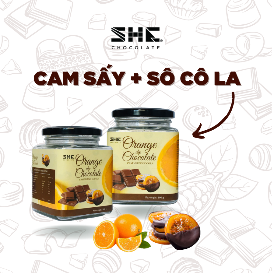 Combo 2 hũ Cam nhúng Socola - SHE Chocolate - Hũ 100g - Bổ sung năng lượng, tốt cho sức khỏe. Quà tặng người thân, dịp lễ, thích hợp ăn vặt