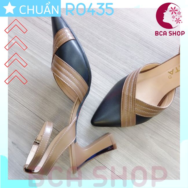 Giày cao gót nữ 6p RO435 ROSATA tại BCASHOP đế vuông mũi nhọn phối màu thời trang và sành điệu - đen phối nâu