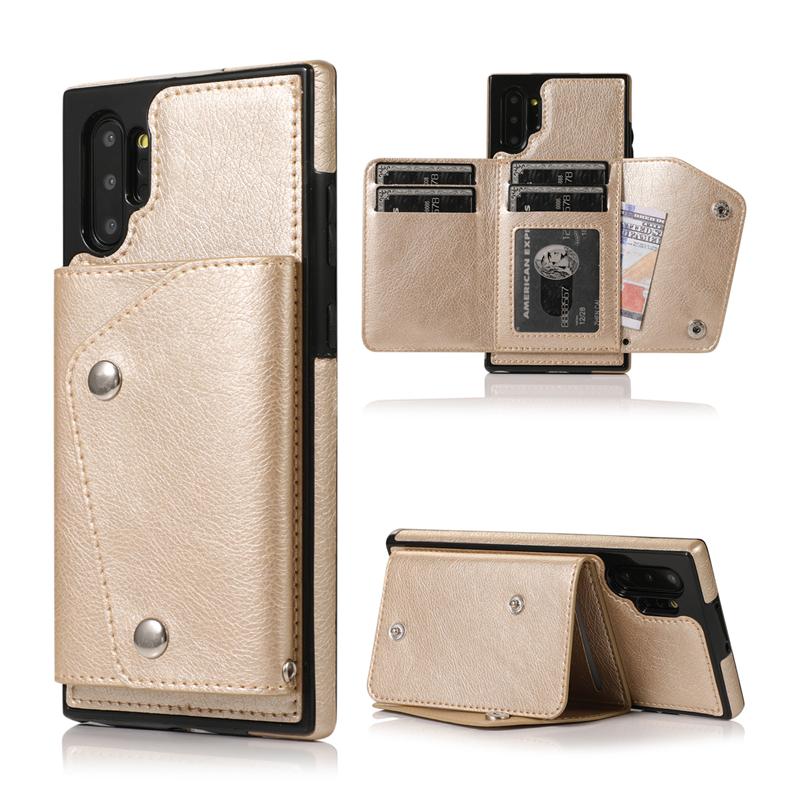 Ốp điện thoại da có ngăn đựng thẻ trang trí nút sang trọng bảo vệ cho Samsung Note10 Pro S20 Ultra S10 Plus